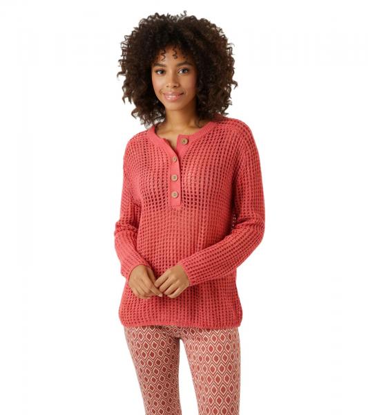 Aniston CASUAL Women's Knit Sweater, Chunky Knit Sweater with Button Placket, Long-Sleeve Shirt 81819457 Red