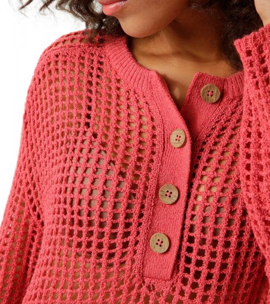 Aniston CASUAL Women's Knit Sweater, Chunky Knit Sweater with Button Placket, Long-Sleeve Shirt 81819457 Red