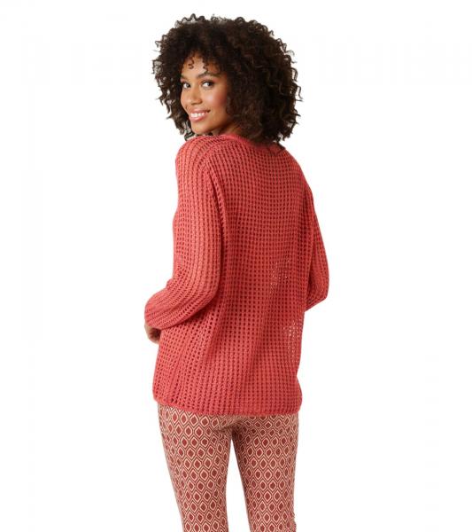 Aniston CASUAL Women's Knit Sweater, Chunky Knit Sweater with Button Placket, Long-Sleeve Shirt 81819457 Red