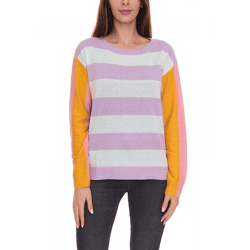 Aniston CASUAL Pullover stylischer Damen Strick-Pullover im Colourblock-Look 51008313 Violett/Bunt