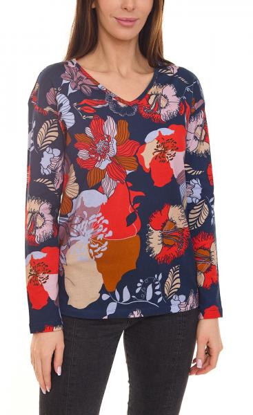 BOYSEN&acute;S Damen Druck-Shirt mit Allover-Print Langarm-Bluse 39077013 Grau/Orange