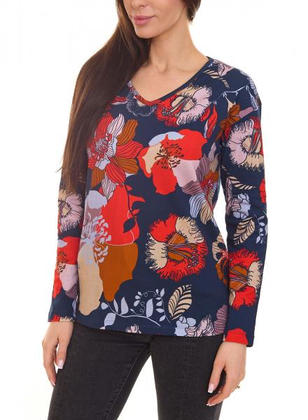 BOYSEN&acute;S Damen Druck-Shirt mit Allover-Print Langarm-Bluse 39077013 Grau/Orange