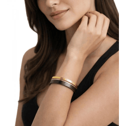 Calvin Klein Damen Armreif-Set im Zweiton-Design Edelstahl-Armband Schmuck KJ06BD2001 Schwarz/Gold