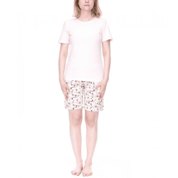 CINQUE Shorty Damen Baumwoll-Pyjama kurze Hose mit Blumen-Print Rundhals-Shirt Rosa/Weiß
