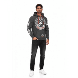 Coole Sweat-Jacke für Herren mit coolen Printmotiven Hoodie Kapuzen-Pullover 19077 Anthrazit Melange