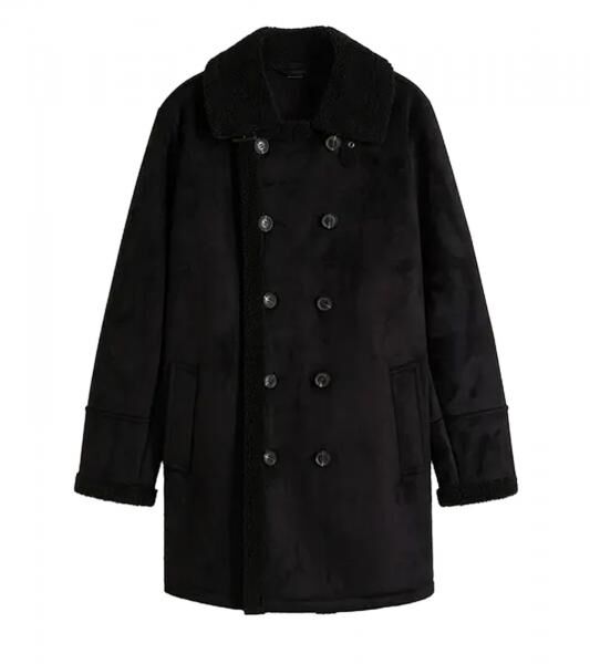 Damen Mantel mit Teddyfell Kragen Kunstlammfell-Jacke Herbst-Parka 939077 Schwarz