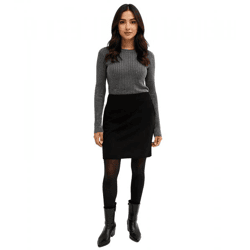 Damen Mini-Rock warmer Woll-Rock mit Fischgrätmuster Große Größen 956298 Schwarz
