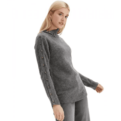 Damen Rollkragenpullover mit geknöpften Ärmeln Strick-Pullover 950937 Grau