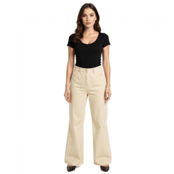 Damen Thermo-Jeans aus Baumwolle Denim-Hose im 5-Pocket-Style Schlag-Hose 953493 Beige