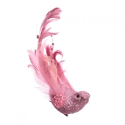 Dekoration Vogel auf Clip rosa 16 cm