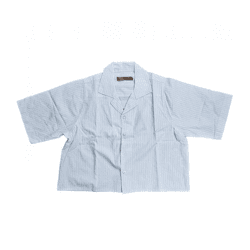 Denim Project Damen Crop-Bluse Baumwoll-Shirt gestreifte Alltags-Bluse DPW10023-016 W073 Weiß/Hellblau
