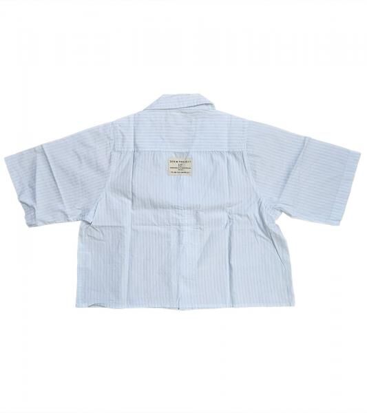 Denim Project Damen Crop-Bluse Baumwoll-Shirt gestreifte Alltags-Bluse DPW10023-016 W073 Wei&szlig;/Hellblau