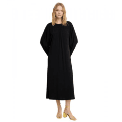 drapiertes Damen Midi-Kleid langärmliges Übergangs-Kleid Business-Kleid 961129 Schwarz