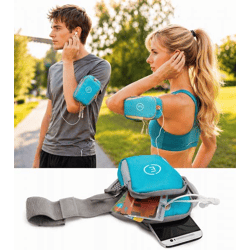 Echelon Lime Sports Armband Phone Pouch with Headphone Opening, Jogging Armband, Phone Case, 30 cm Arm Circumference, Blue