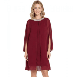 elegantes Damen Abend-Kleid Chiffon-Kleid mit 3/4-Ärmeln Cocktail-Kleid 935924 Bordeaux-Rot