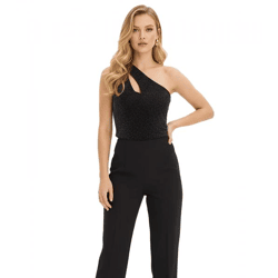 elegantes Damen One-Shoulder Glitzer-Top mit Cut-Out-Detail Urlaubs-Kleidung 903349 Schwarz/Gold