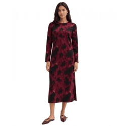 feminines Damen Midi-Kleid aus Satin mit abstraktem Print Ausgeh-Kleid 927049 Rot/Schwarz