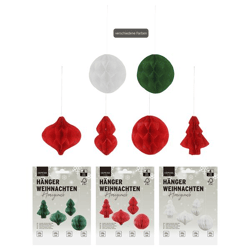 Hänger Weihnachten Honeycomb, 3/s, 4er Set,ca.8cmH