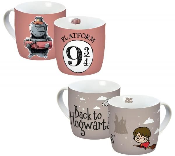 Harry Potter Tasse &bdquo;Hogwarts Express&ldquo; oder "Back to Hogwarts" 300 ml Porzellan Becher mit Herzhenkel Rosa oder Grau