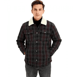 Herren Hemd-Jacke Kunstfelljacke im Karo-Muster modisches Langarm-Hemd 957592 Schwarz/Grau/Rot