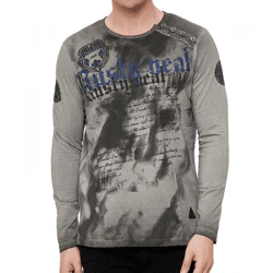 Herren Longsleeve mit großem Schriftzug Baumwoll-Langarm-Shirt Sommer-Pullover Freizeit-Shirt R-10155 Dunkelgrau