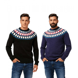 Herren Strick-Pullover mit geometrischen Muster Freizeit-Sweater in Schwarz oder Blau