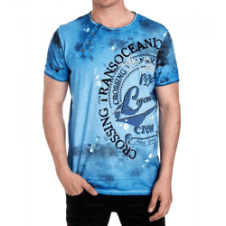 Herren T-Shirt mit plakativem Frontprint Baumwoll-Shirt Rundhals-Shirt R-15045 Petrolblau