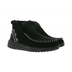 HEY DUDE Denny Faux Damen Schlupf-Stiefelette mit Kunstlammfellfutter und Wechselfußbett 40208-001 Schwarz