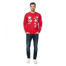 Hollister X NBA Herren Sweatshirt mit NBA-Team-Logos Baumwoll-Sweater Langarm-Shirt 322-221-1592-508 Rot