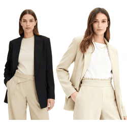 klassischer Blazer für Damen in Leinenoptik mit gestreiftem Futter Loose Fit 968952 Schwarz oder 965058 Beige