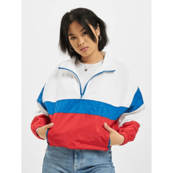 lässige Urban Classics Damen Jacke Reißverschluss Taschen 106 g/m² Weiß/Blau/Rot