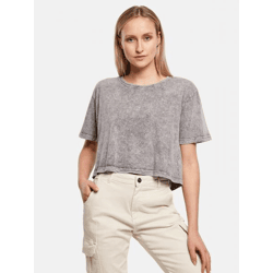lässiges Build Your Brand Damen Cropped T-Shirt in Acid Washed Optik 160 g/m² Baumwoll-Shirt Grau