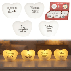LED Herz weiss mit Spruch 4/s 6,5cm