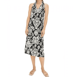 Lightweight Women's Summer Dress, Halter Neck Dress with Paisley Print, Off-the-Shoulder Midi Dress 915503 White/Black