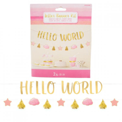 Buchstabenschnur Baby Mädchen Hallo Welt rosa/gold 170 cm