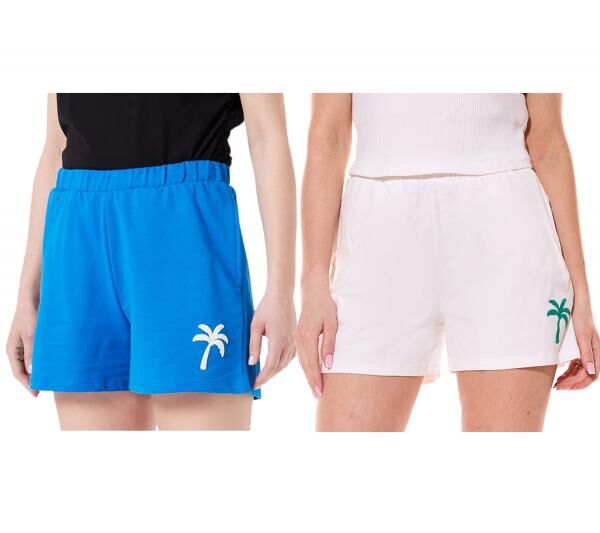 LTB Gonene Damen Shorts kurze Sommer-Hose mit Palmenstick Sweat-Hose Blau oder Wei&szlig;