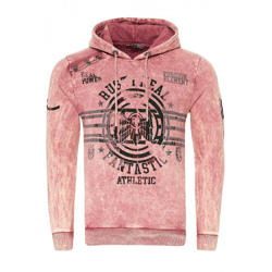 Markanter Herren Kapuzen-Pullover Oil-Washed Hoodie mit Vintage-Prints und Knopf-Detail Sweater 19130 Rosa