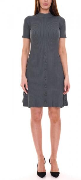 melrose Damen Strick-Kleid modisches Kurzarm-Kleid mit schicker Schn&uuml;rung 38520945 Dunkelgrau
