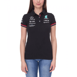 Mercedes-Benz AMG Petronas F1 MAPF1 Damen Baumwoll-Shirt Polo-Shirt mit Team- und Sponsoren-Logos Kurzarm-Shirt 701219231 001 Schwarz
