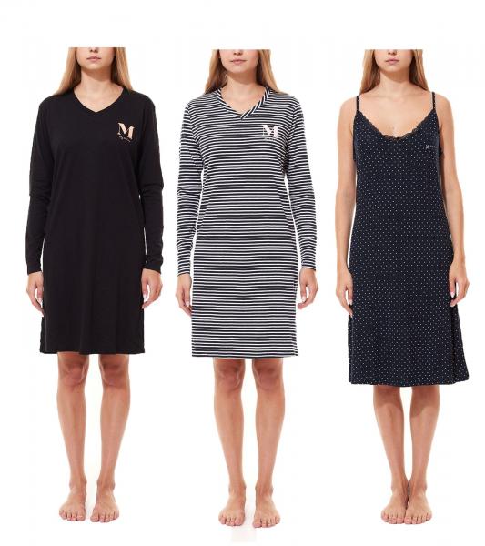 MEXX Damen Nachthemd Pyjama Langarm- oder Armloses Neglige in Blau oder Schwarz