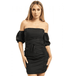 Missguided Gerüschtes Kleid aus Baumwollpopeline in Schwarz