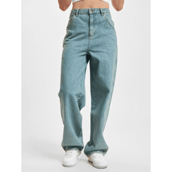 moderne DEF Damen Jeans Straight Fit Rippbündchen Oversize mit Baumwolle Blau