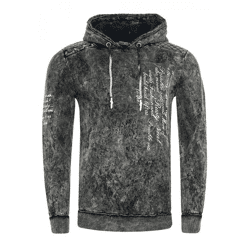 Moderner Herren Kapuzen-Pullover Oil-Washed Hoodie mit Steppmuster und Schrift-Prints Sweater 19131 Anthrazit
