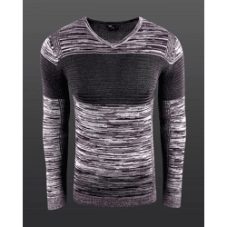 Moderner Herren Strick-Pullover im Colorblock Slim Fit V-Ausschnitt Sweater 6285 Bordeaux/Braun