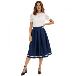 modischer Damen Dirndl-Rock Trachten-Rock mit Paisley und Spitze 905168 Dunkelblau