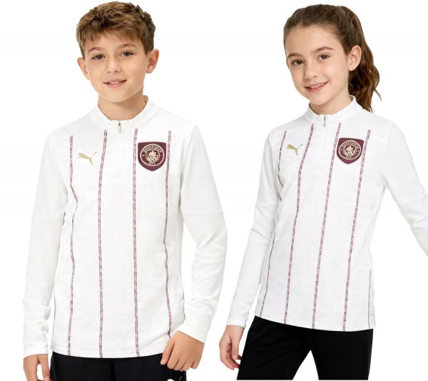 offizielles PUMA Manchester City Kinder Pre-Match Trikot nachhaltiges M&auml;dchen und Jungen Premier League Fu&szlig;ball-Shirt 701235048 002 Wei&szlig;