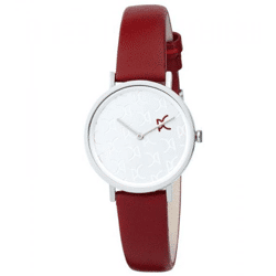 Pierre Cardin Damen Armband-Uhr mit Marken-Kürzel im Ziffernblatt analoge Quarz-Uhr mit Leder-Armband 3ATM 31mm CBV.1517 Rot/Silber