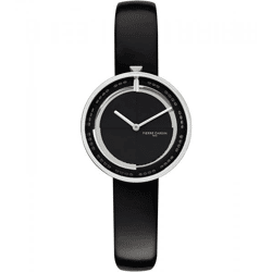 Pierre Cardin Damen Armband-Uhr modernes Ziffernblatt analoge Quarz-Uhr mit Leder-Armband 3ATM 32mm CMA.0000 Schwarz/Silber