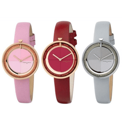 Pierre Cardin Damen Armband-Uhr modernes Ziffernblatt analoge Quarz-Uhr mit Leder-Armband 3ATM 32mm CMA.000 Rosa, Rot oder Grau