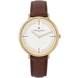 Pierre Cardin Herren analoge Quarz-Uhr mit Leder-Armband Armband-Uhr 3ATM 41mm CBV.1031 Gold/Braun/Weiß